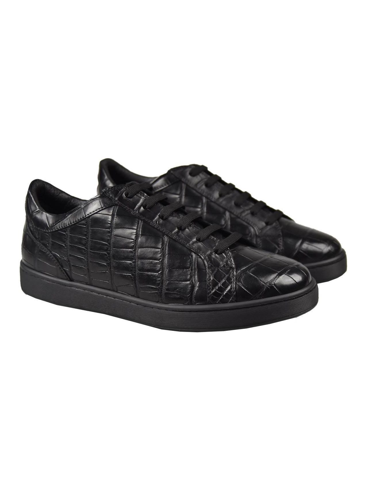 Kiton Black Leather Crocodile Shoes