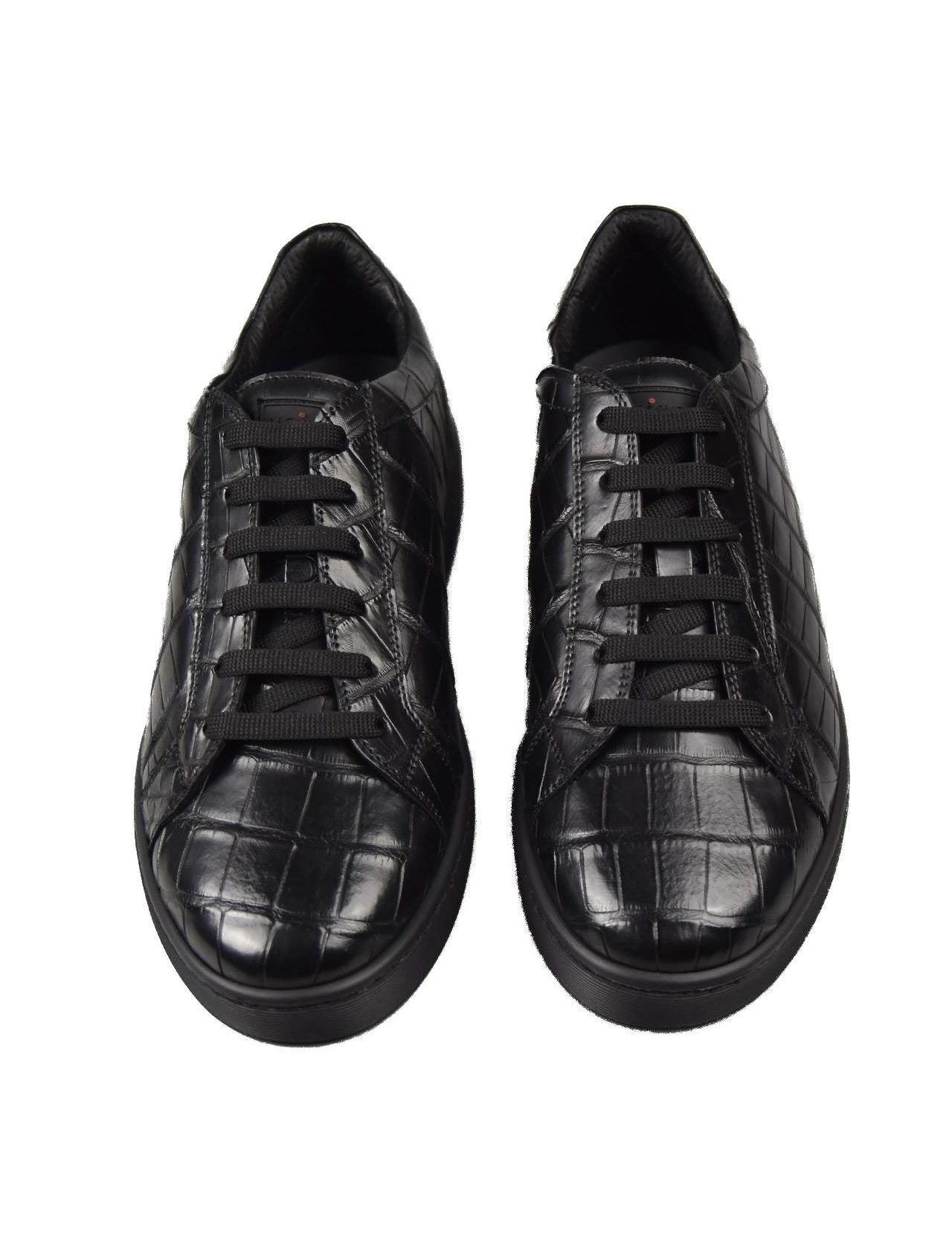 Kiton Black Leather Crocodile Shoes