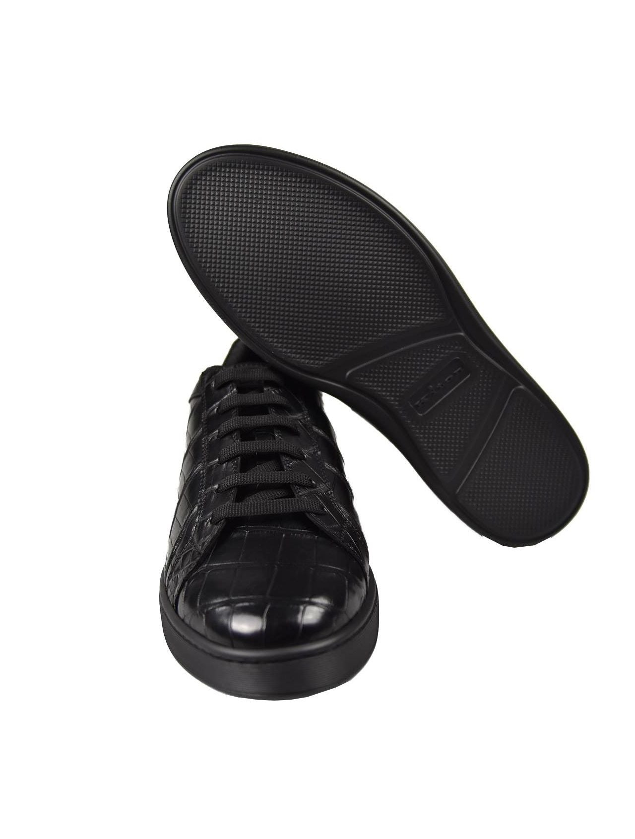 Kiton Black Leather Crocodile Shoes