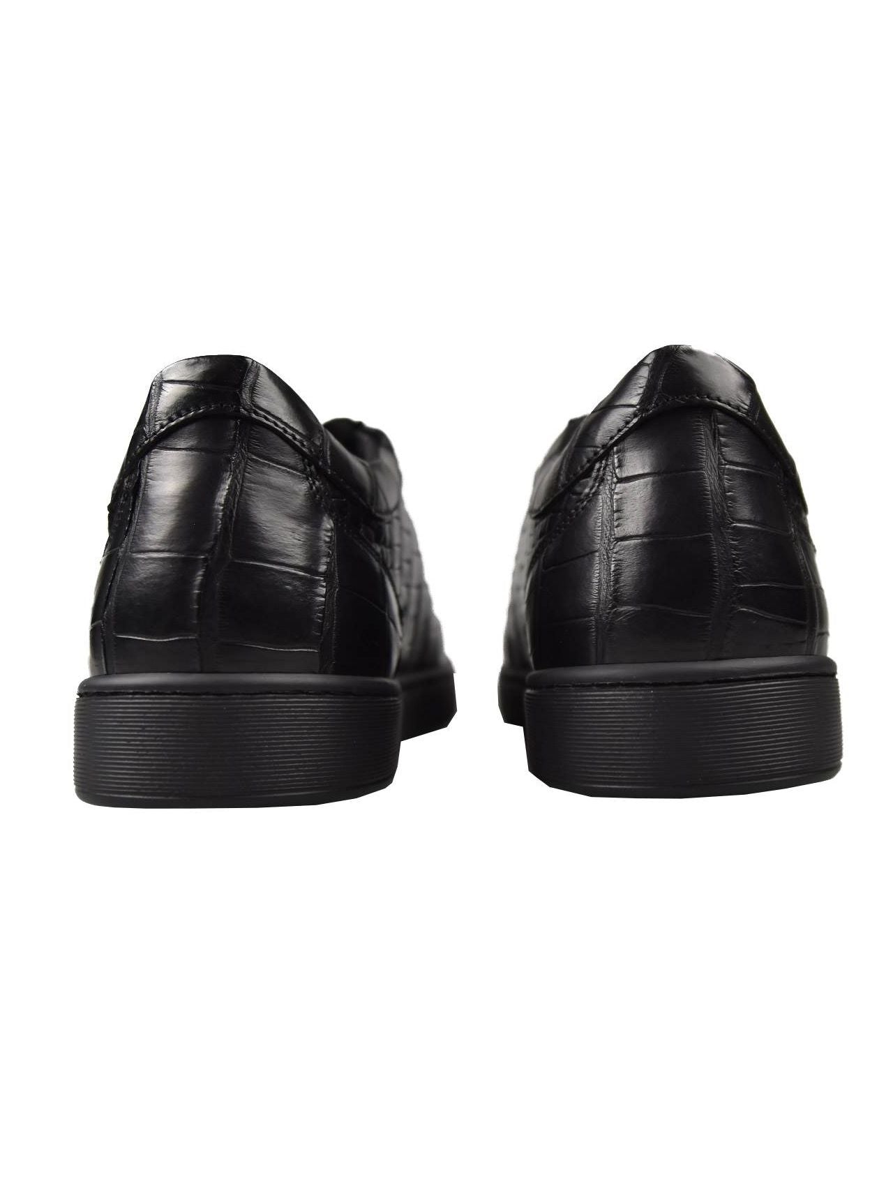 Kiton Black Leather Crocodile Shoes