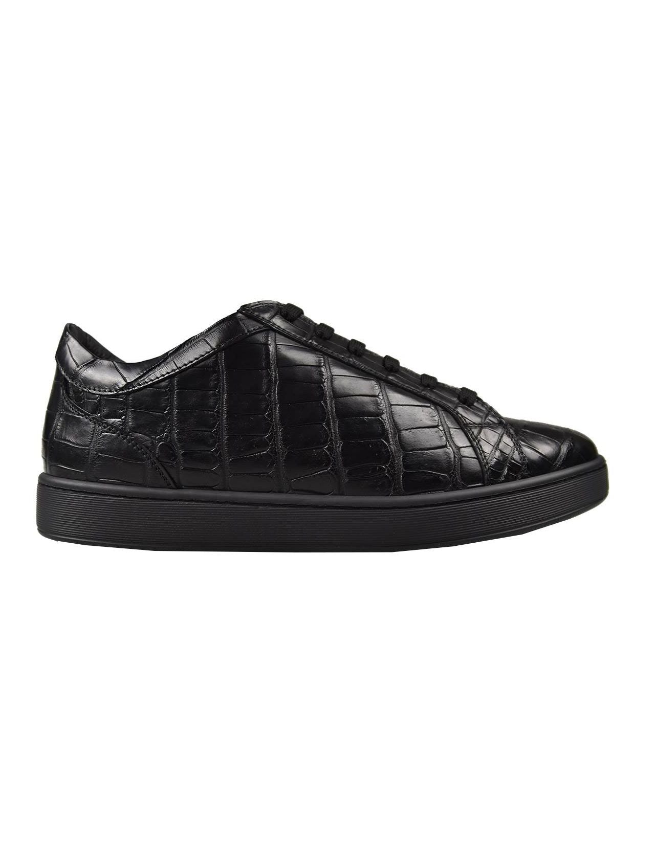 Kiton Black Leather Crocodile Shoes