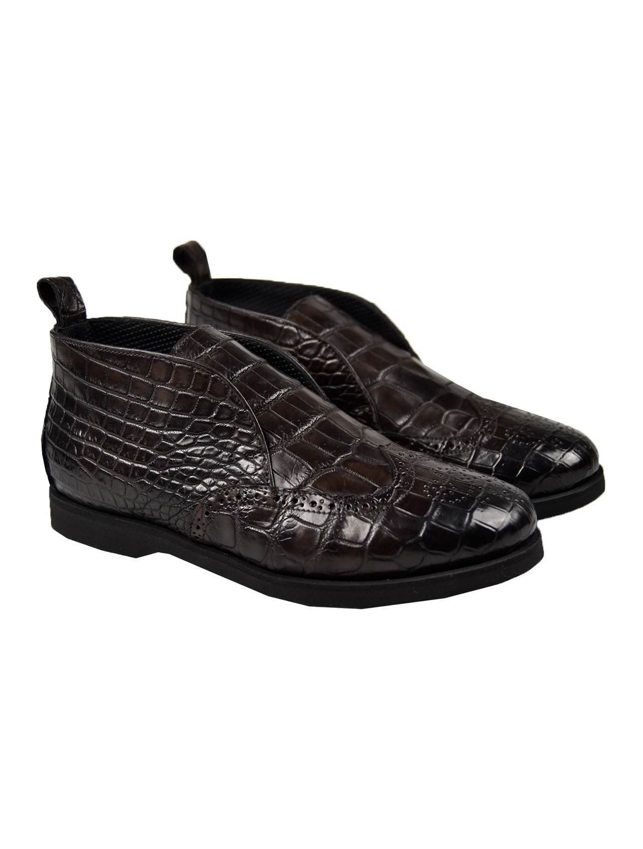 Kiton Brown Leather Crocodile Shoes
