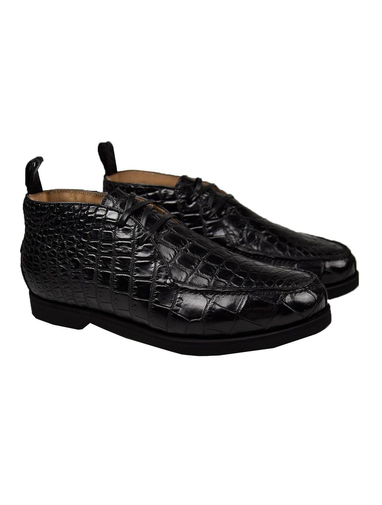 Kiton Black Leather Crocodile Boots CONB