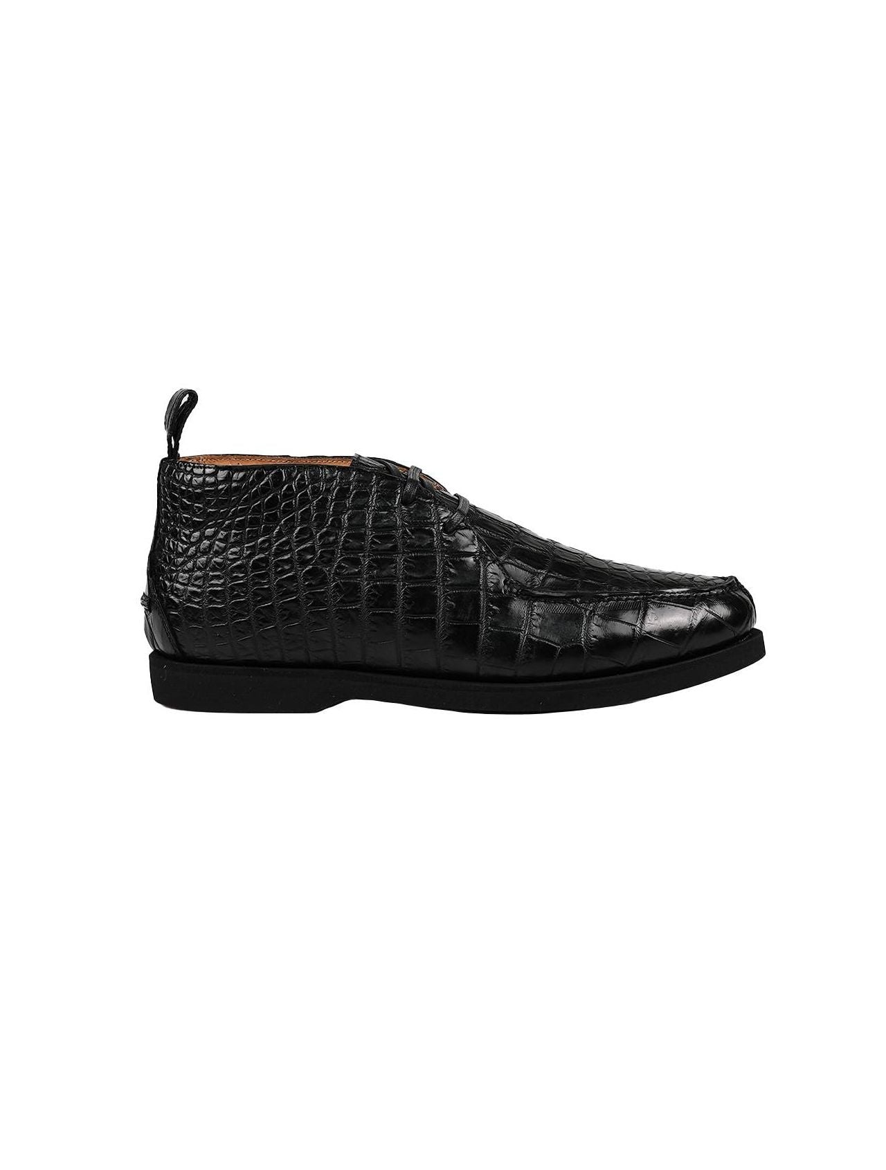 Kiton Black Leather Crocodile Boots CONB