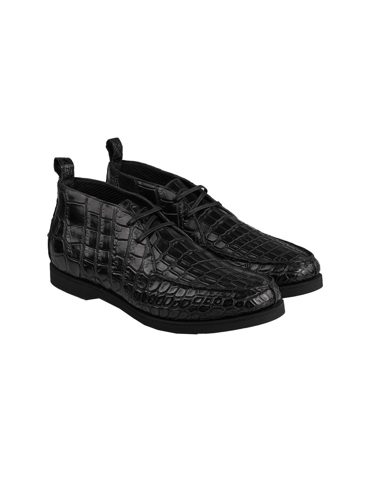 Kiton Black Leather Crocodile Boots