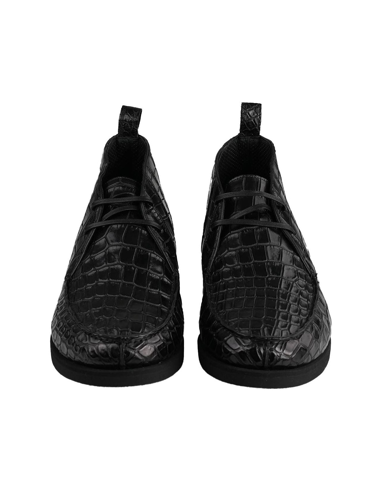 Kiton Black Leather Crocodile Boots