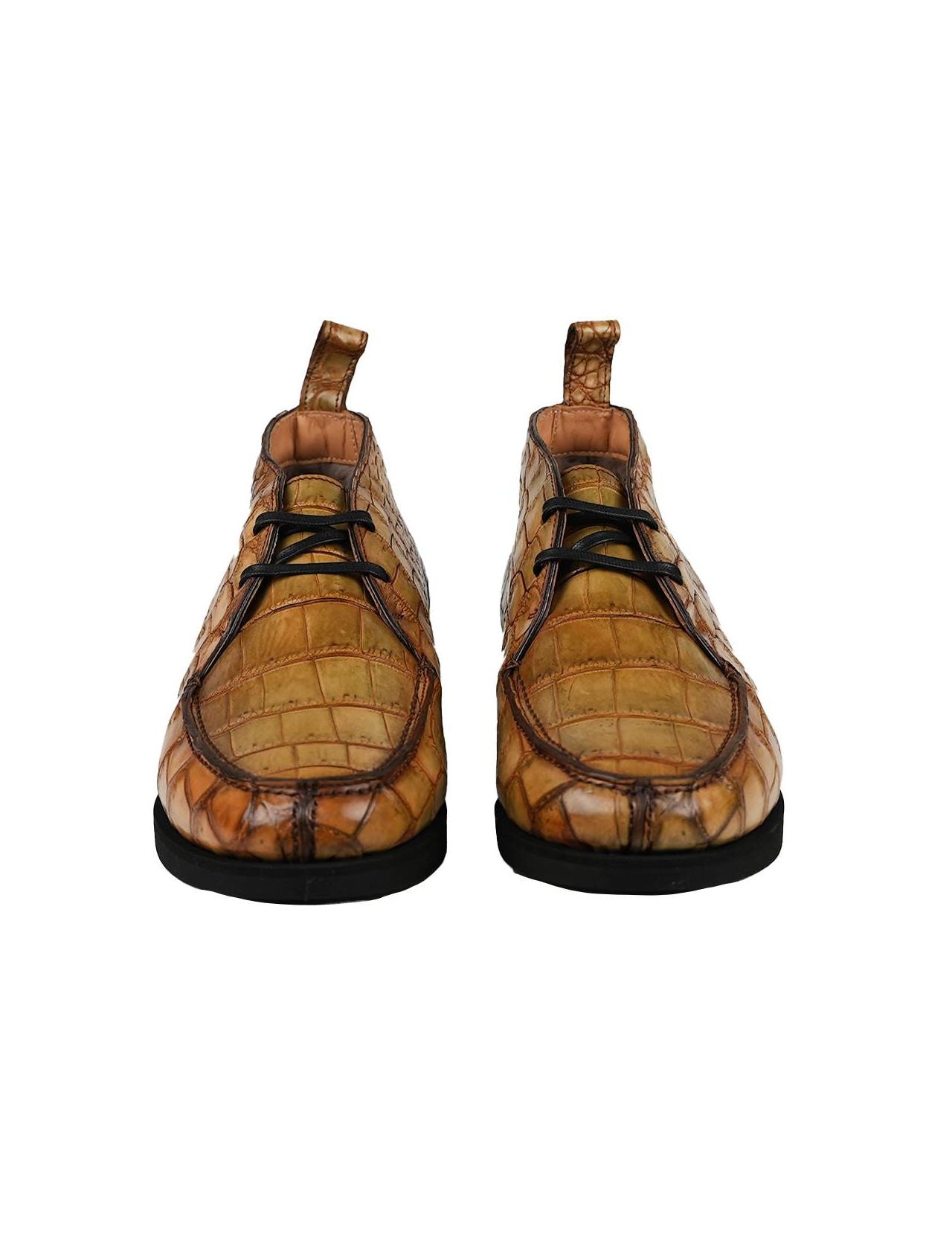 Kiton Beige Leather Crocodile Boots CONB