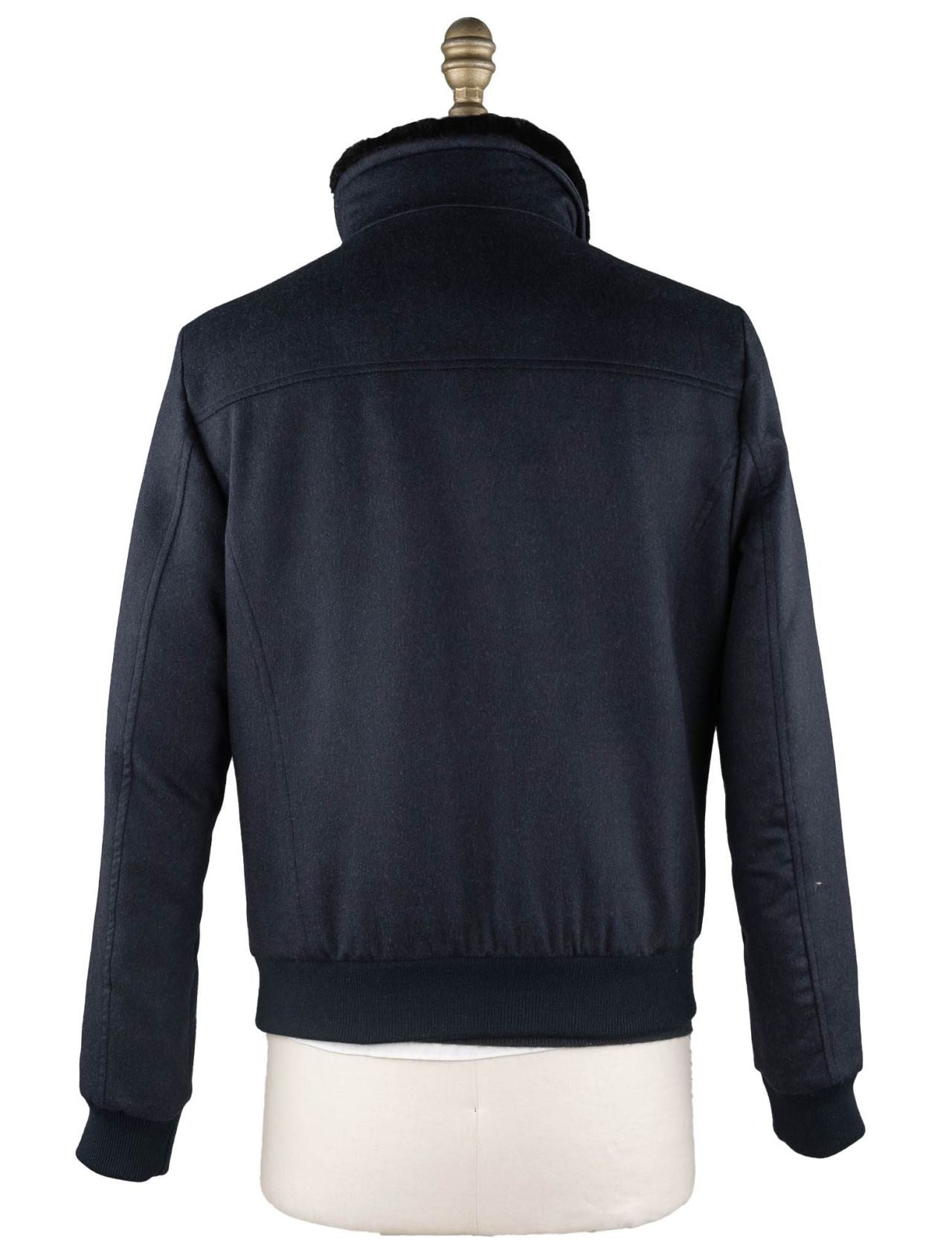 MooRER Blue Wool Cashmere Goat Sheepskin Collar Coat