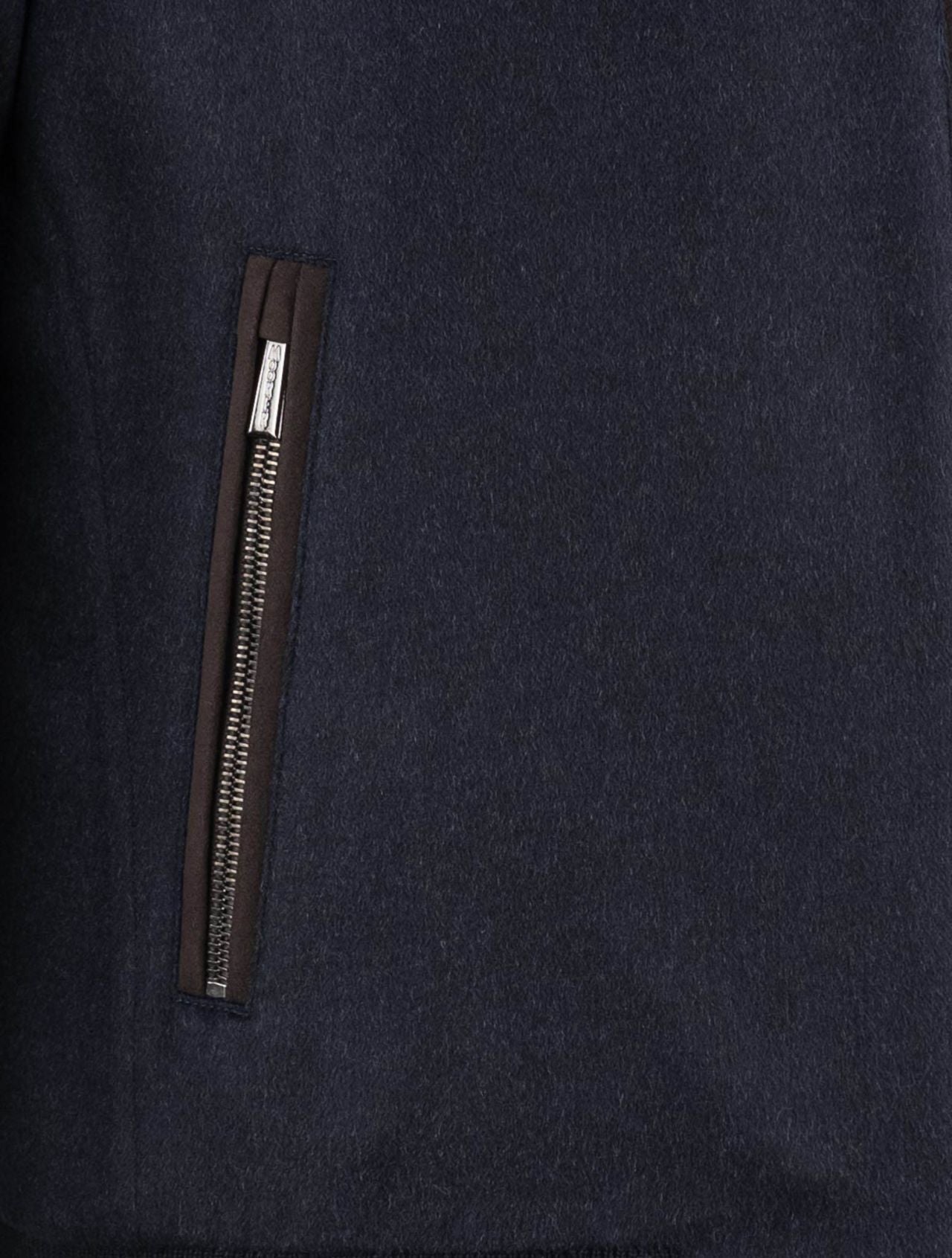MooRER Blue Wool Cashmere Goat Sheepskin Collar Coat