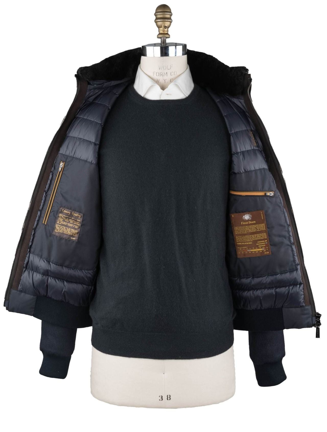 MooRER Blue Wool Cashmere Goat Sheepskin Collar Coat