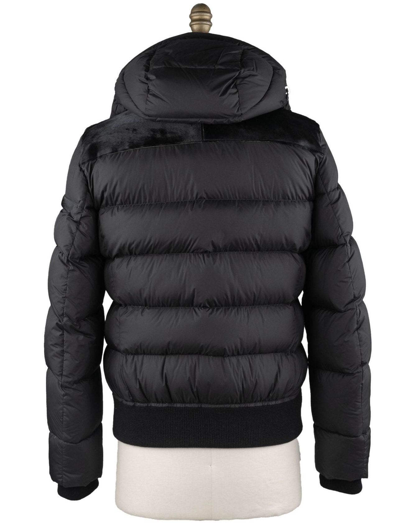 MooRER Black Leather Bos Taurus Sheepskin Collar Coat