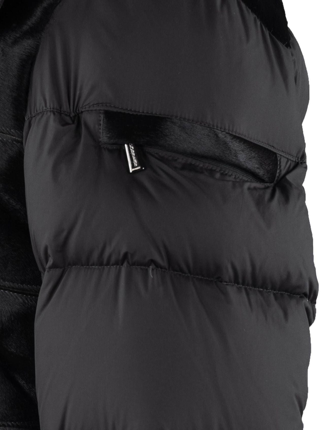 MooRER Black Leather Bos Taurus Sheepskin Collar Coat