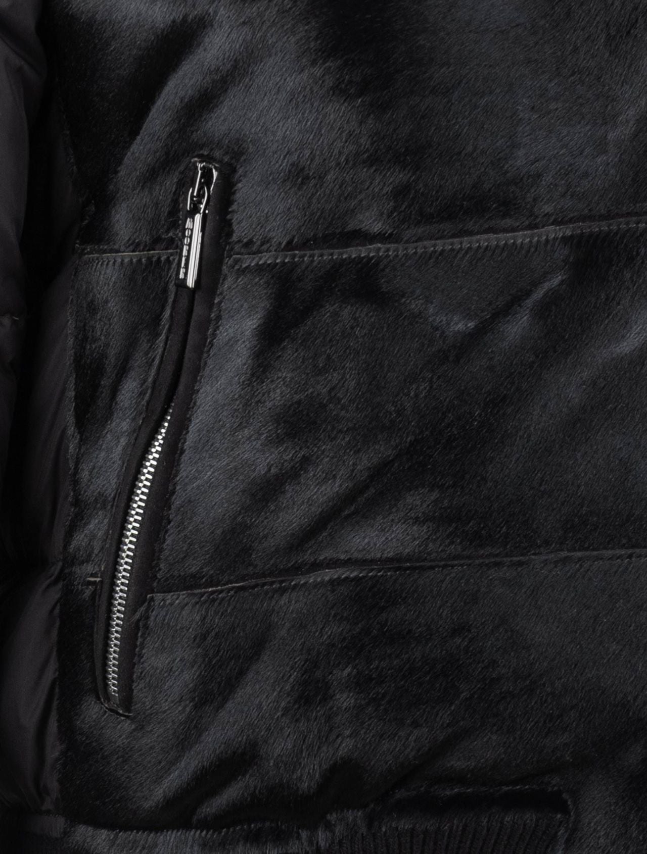MooRER Black Leather Bos Taurus Sheepskin Collar Coat