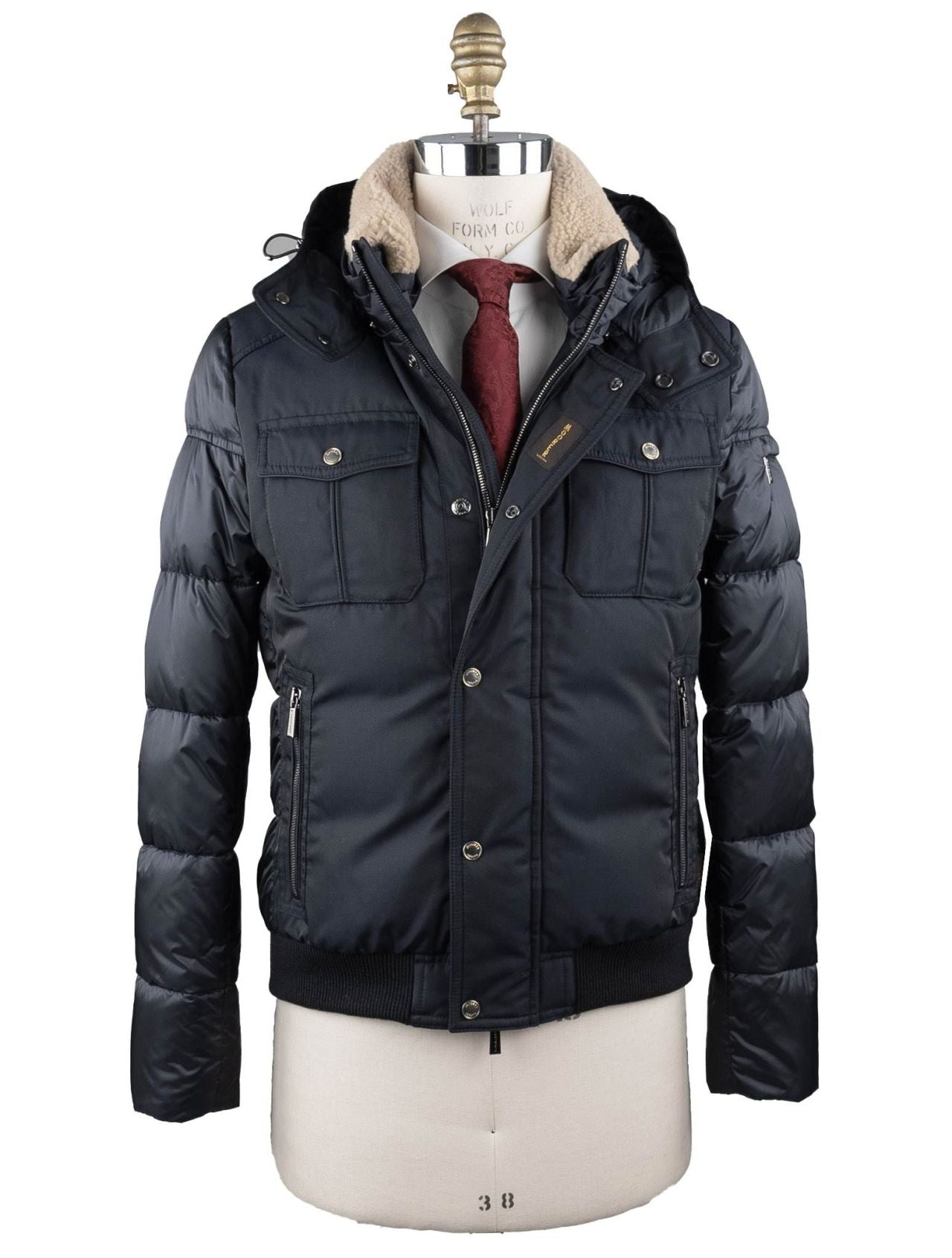 MooRER Blue Pl Cotton Pa Sheepskin Collar Coat