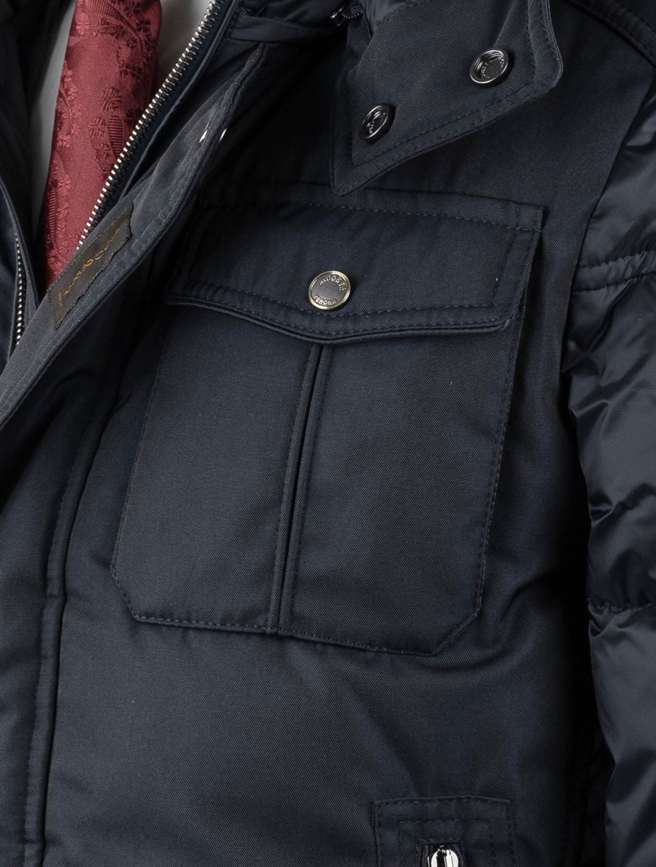 MooRER Blue Pl Cotton Pa Sheepskin Collar Coat