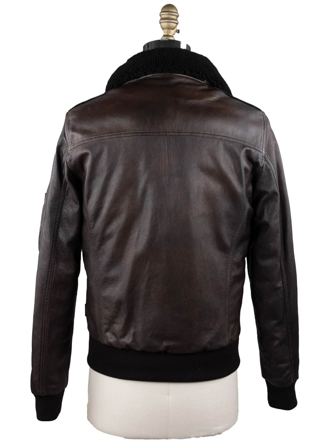 MooRER Brown Leather Goat Sheepskin Collar Coat
