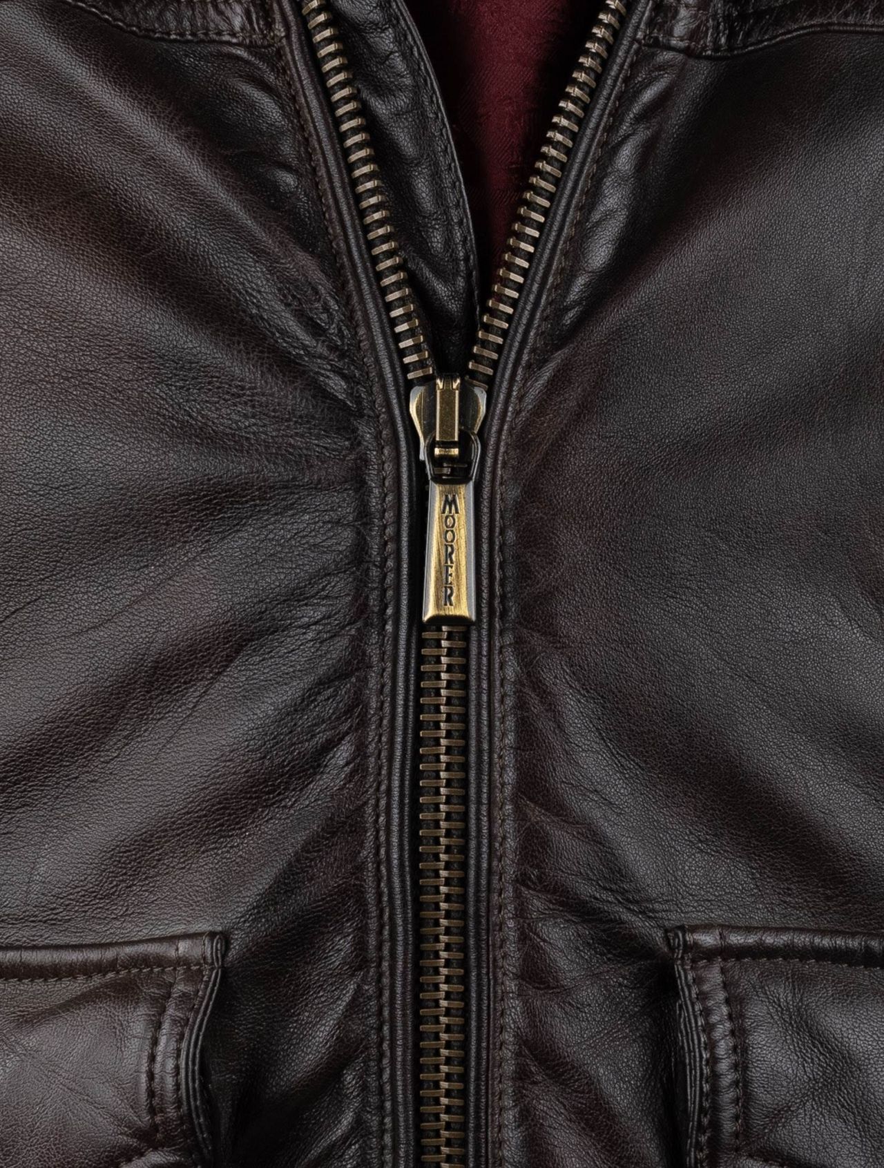 MooRER Brown Leather Goat Sheepskin Collar Coat