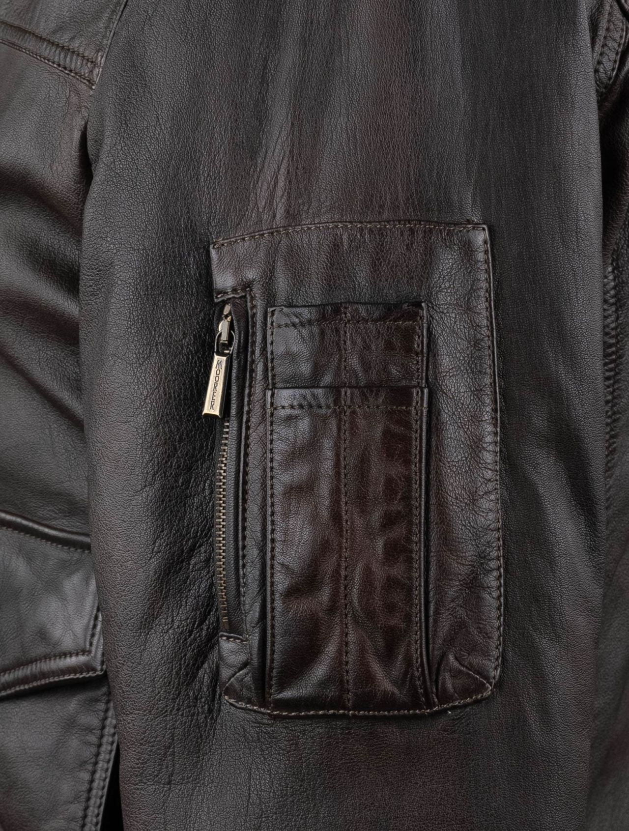 MooRER Brown Leather Goat Sheepskin Collar Coat