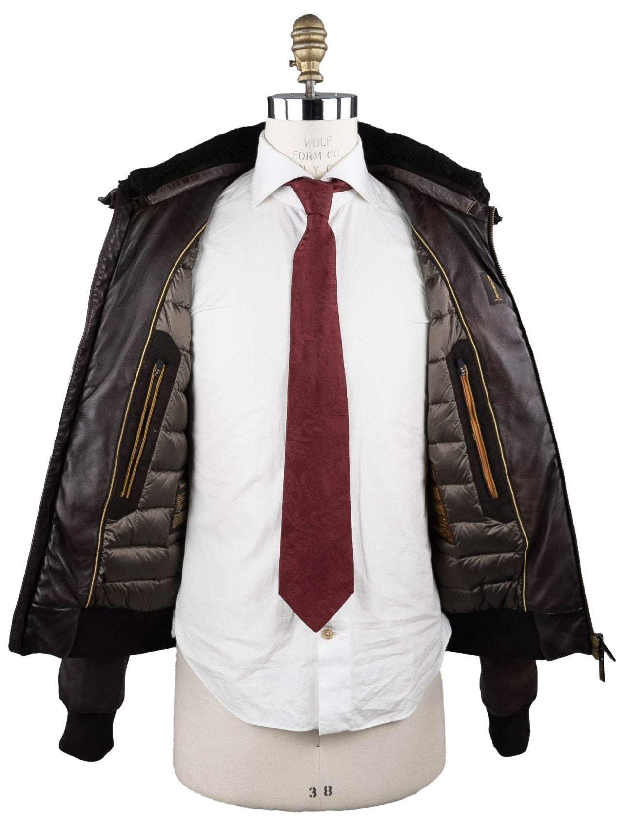 MooRER Brown Leather Goat Sheepskin Collar Coat