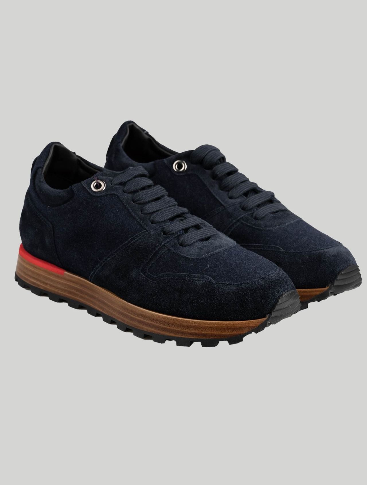 Isaia Blue Navy Cashmere Leather Suede Sneakers Shoes