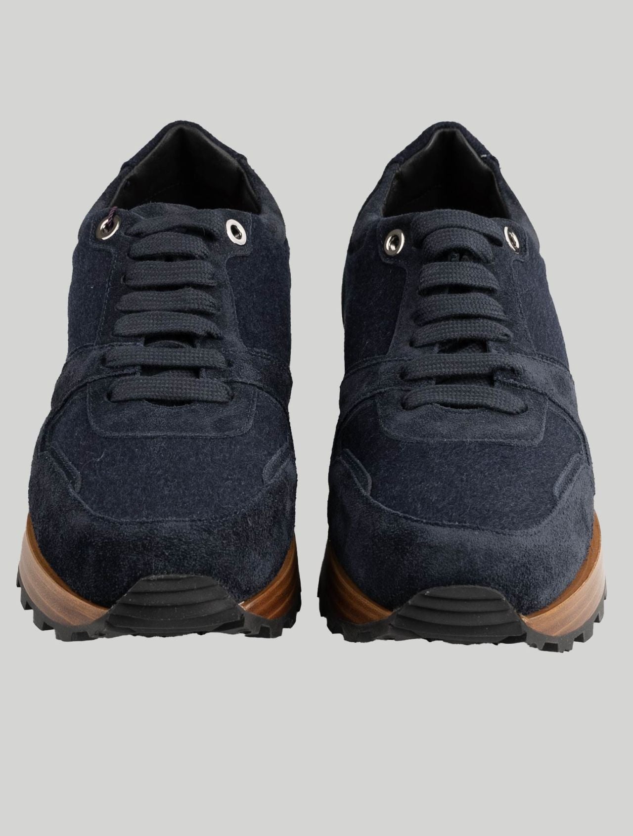 Isaia Blue Navy Cashmere Leather Suede Sneakers Shoes