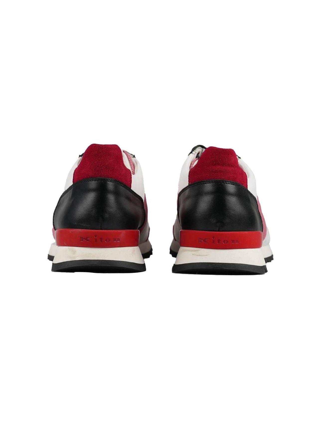Kiton White Red Leather Cotton Sneakers