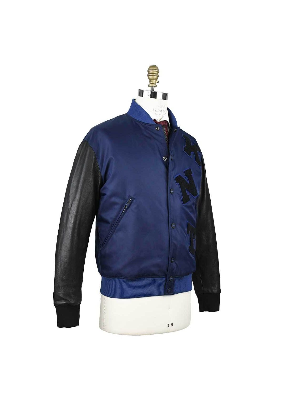 KNT Kiton Blue Black Leather Pa Coat