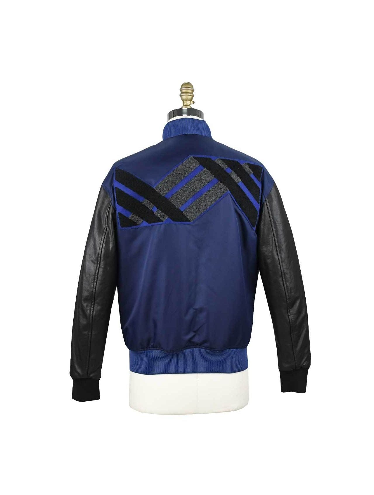 KNT Kiton Blue Black Leather Pa Coat