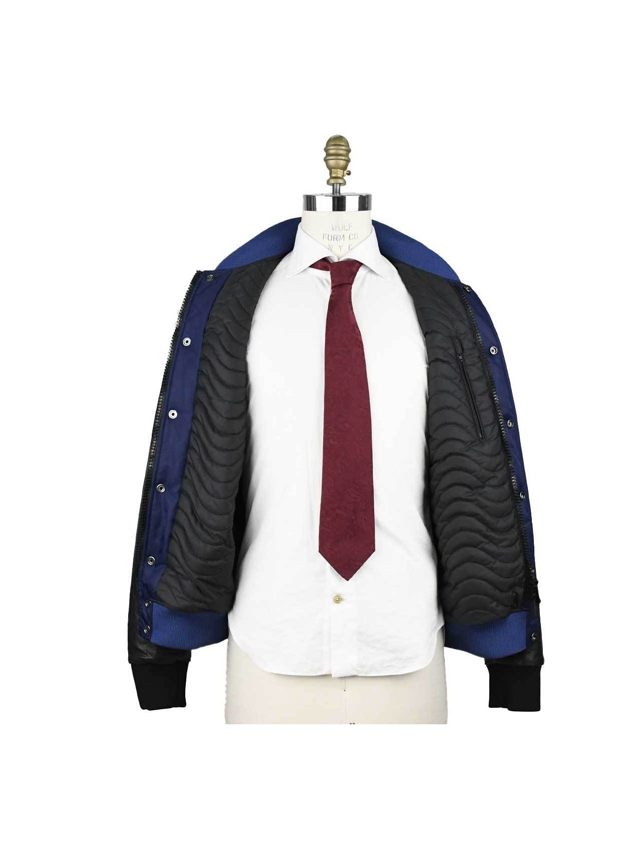 KNT Kiton Blue Black Leather Pa Coat