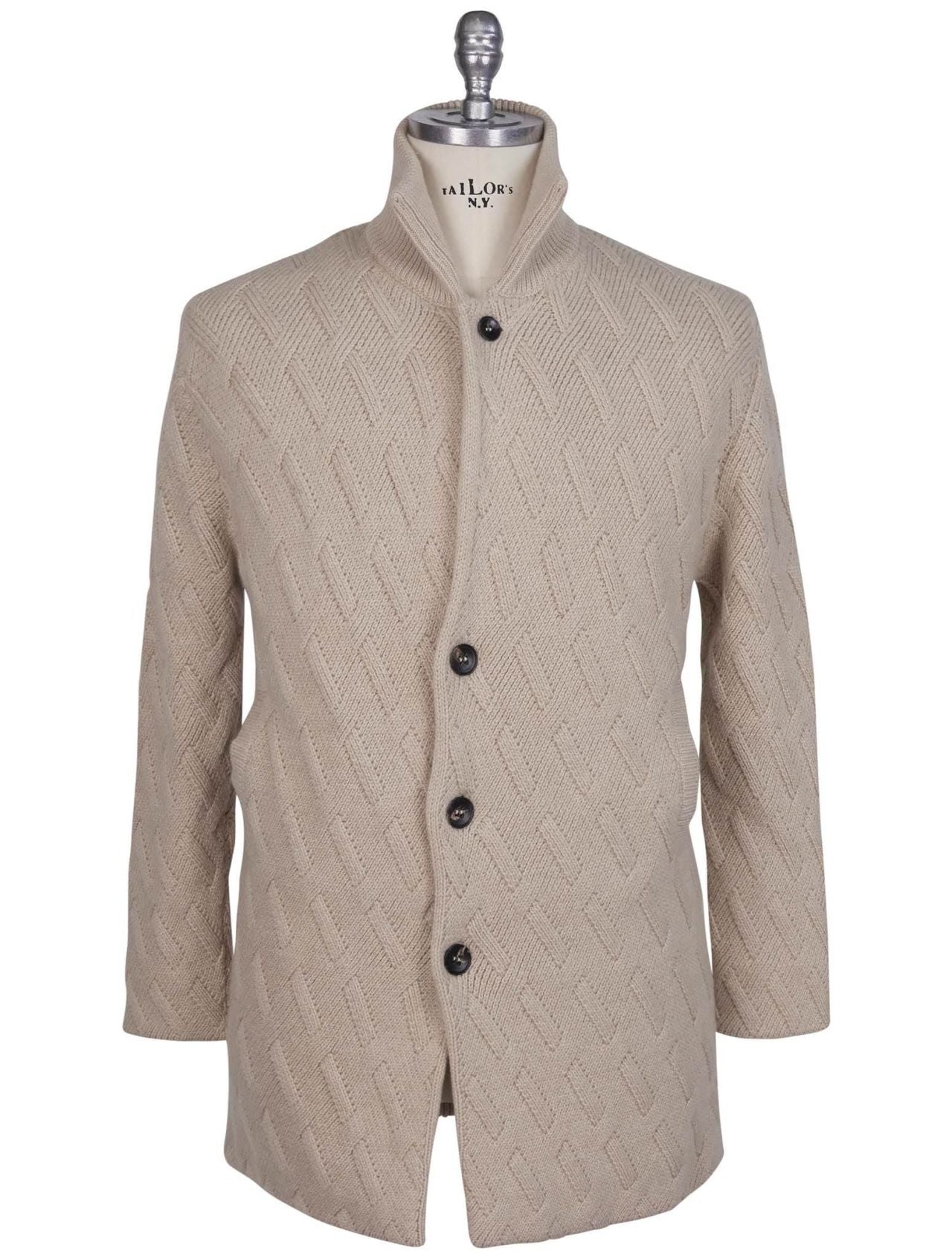 Kiton Beige Cashmere Weasel Fur Coat Cardigan