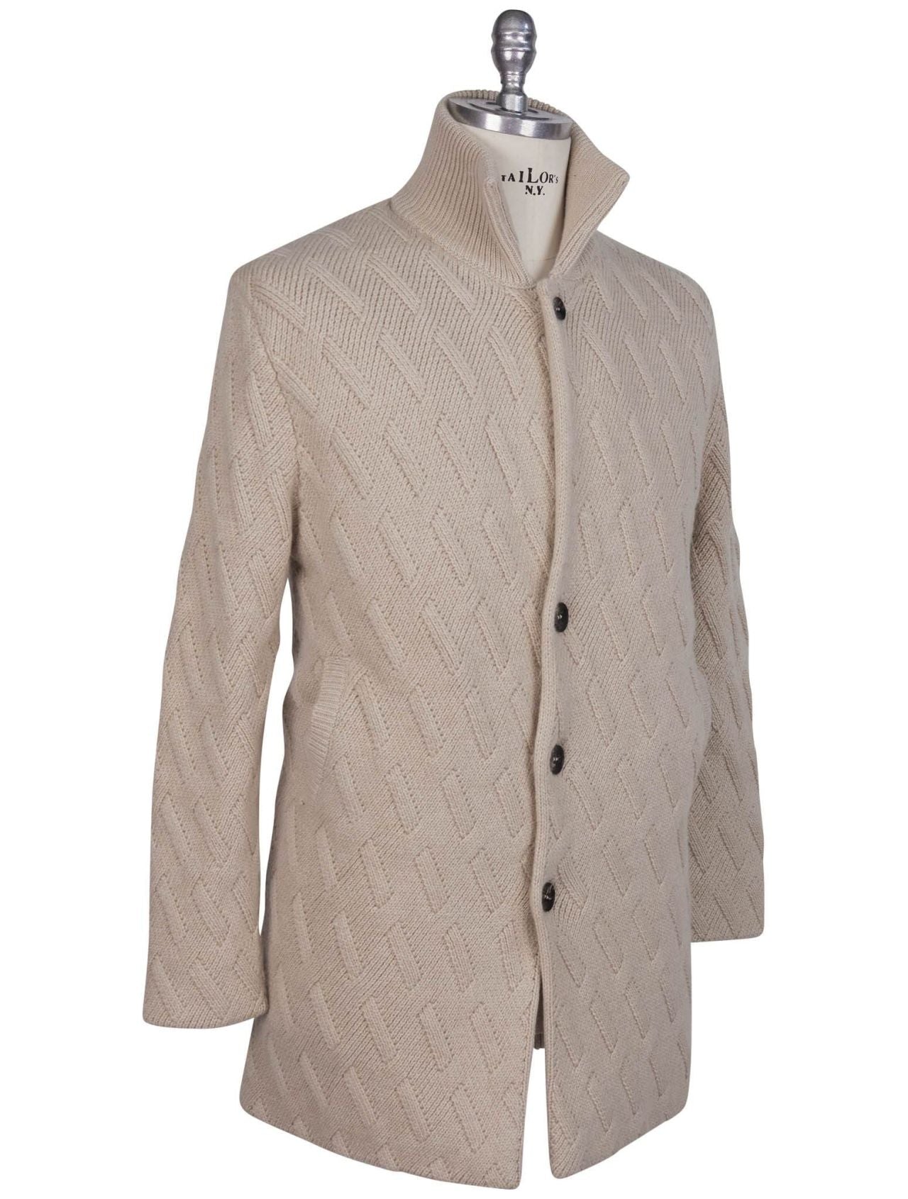Kiton Beige Cashmere Weasel Fur Coat Cardigan