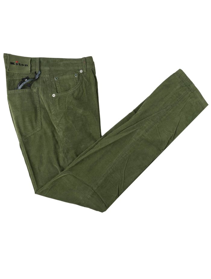 Kiton Green Cotton Silk Ea Velvet Jeans