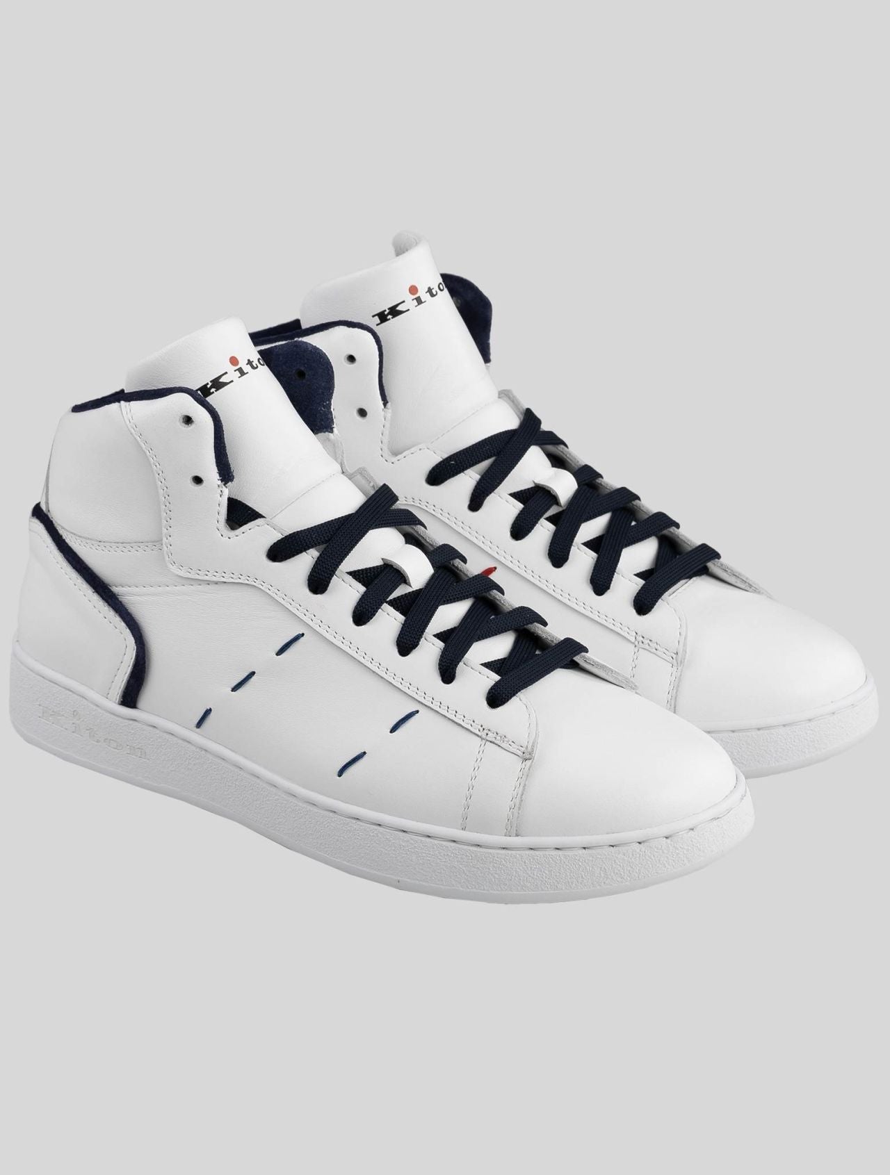 Kiton White Dark Blue Leather Sneakers