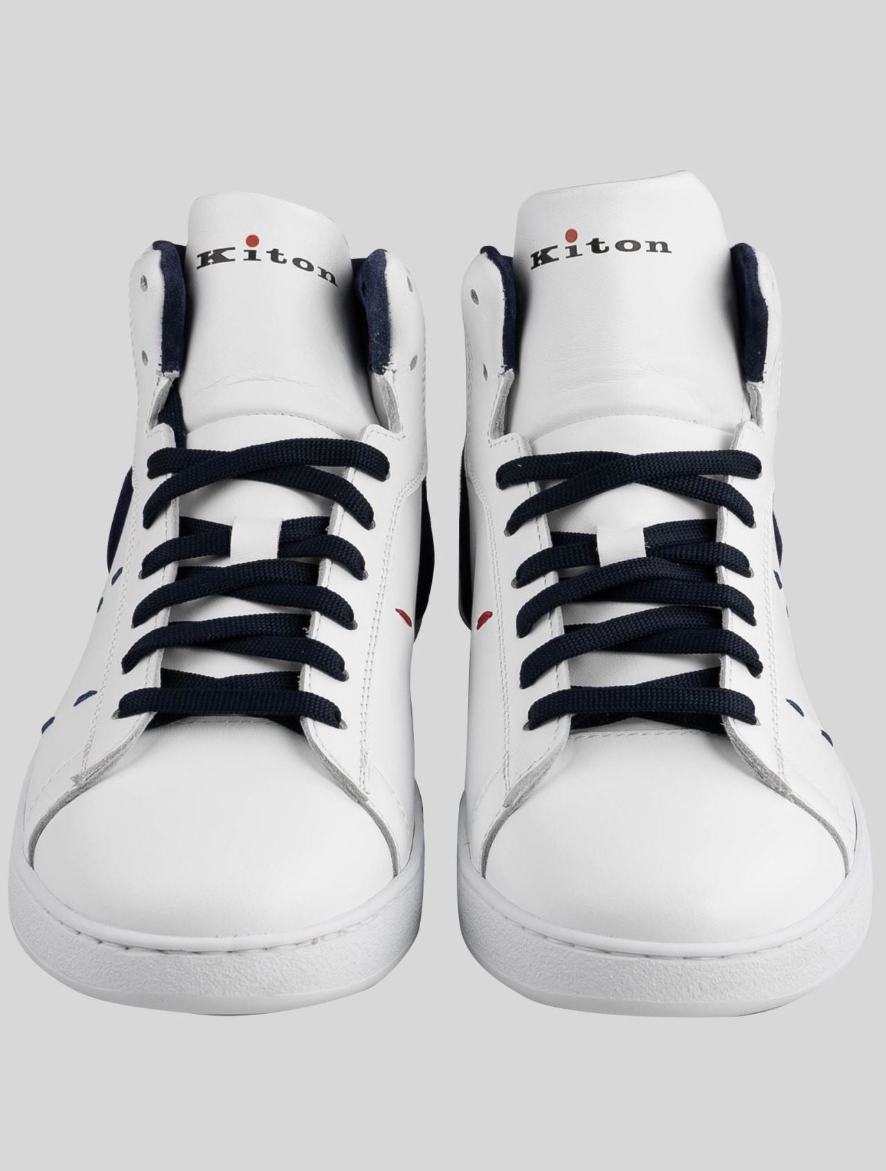 Kiton White Dark Blue Leather Sneakers