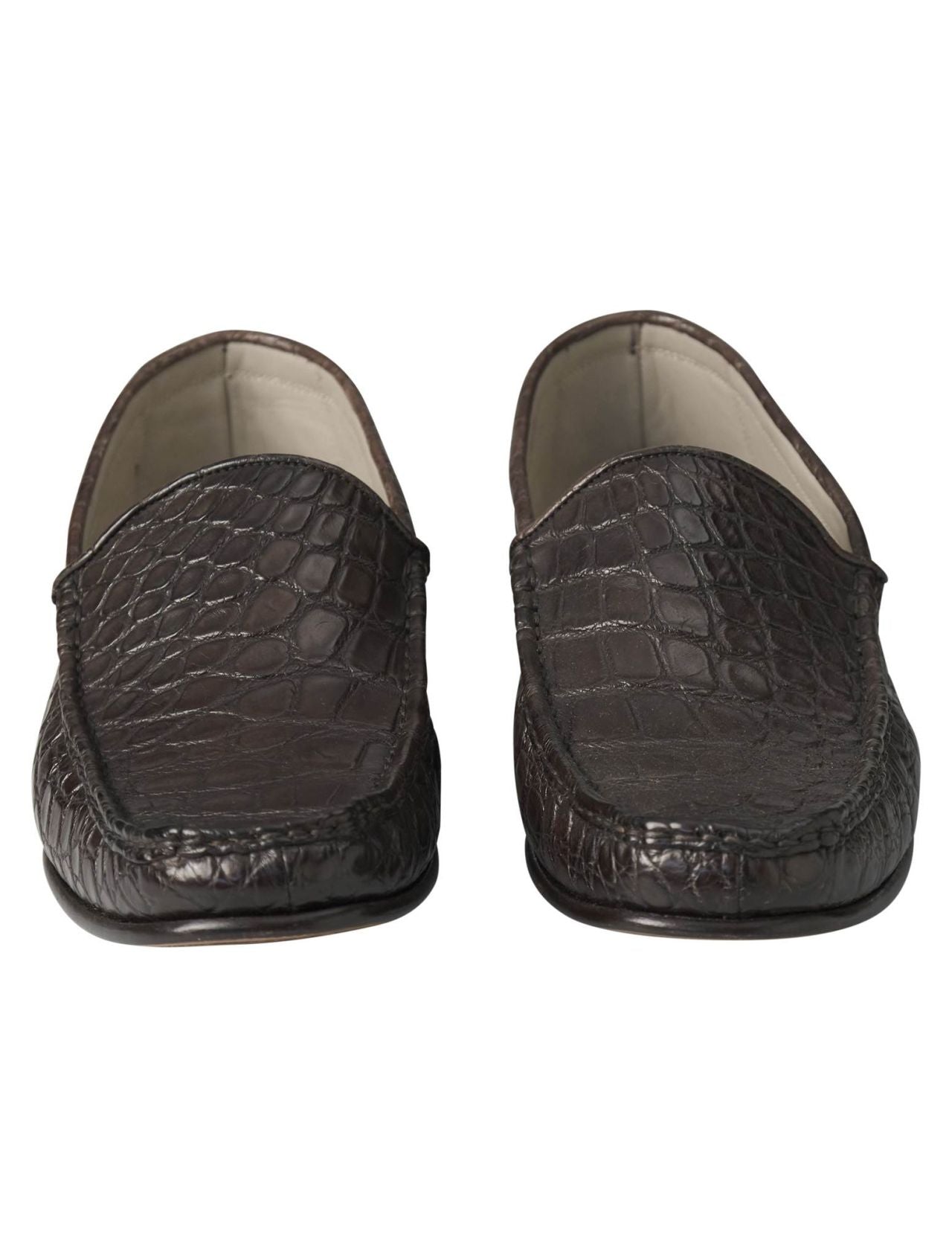 Kiton Brown Leather Crocodile Loafers