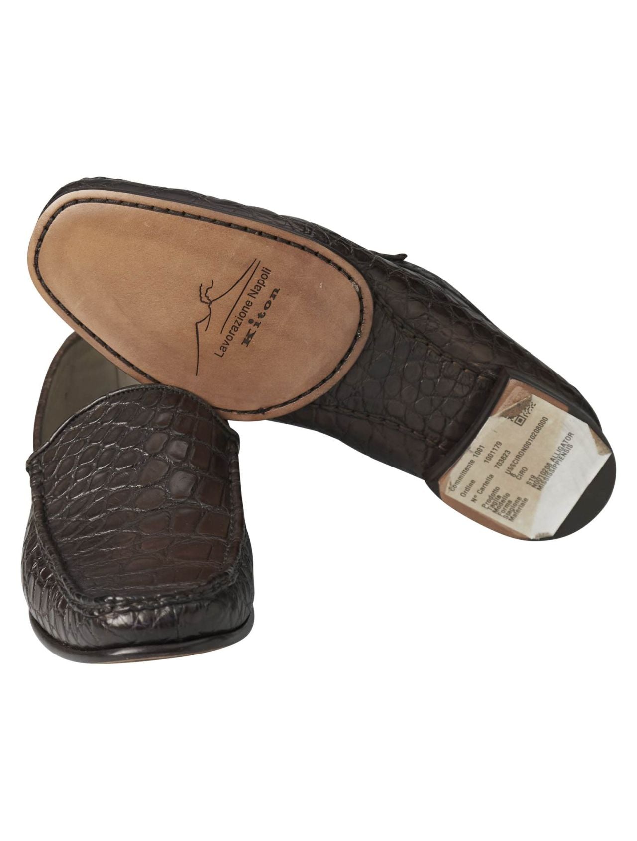 Kiton Brown Leather Crocodile Loafers