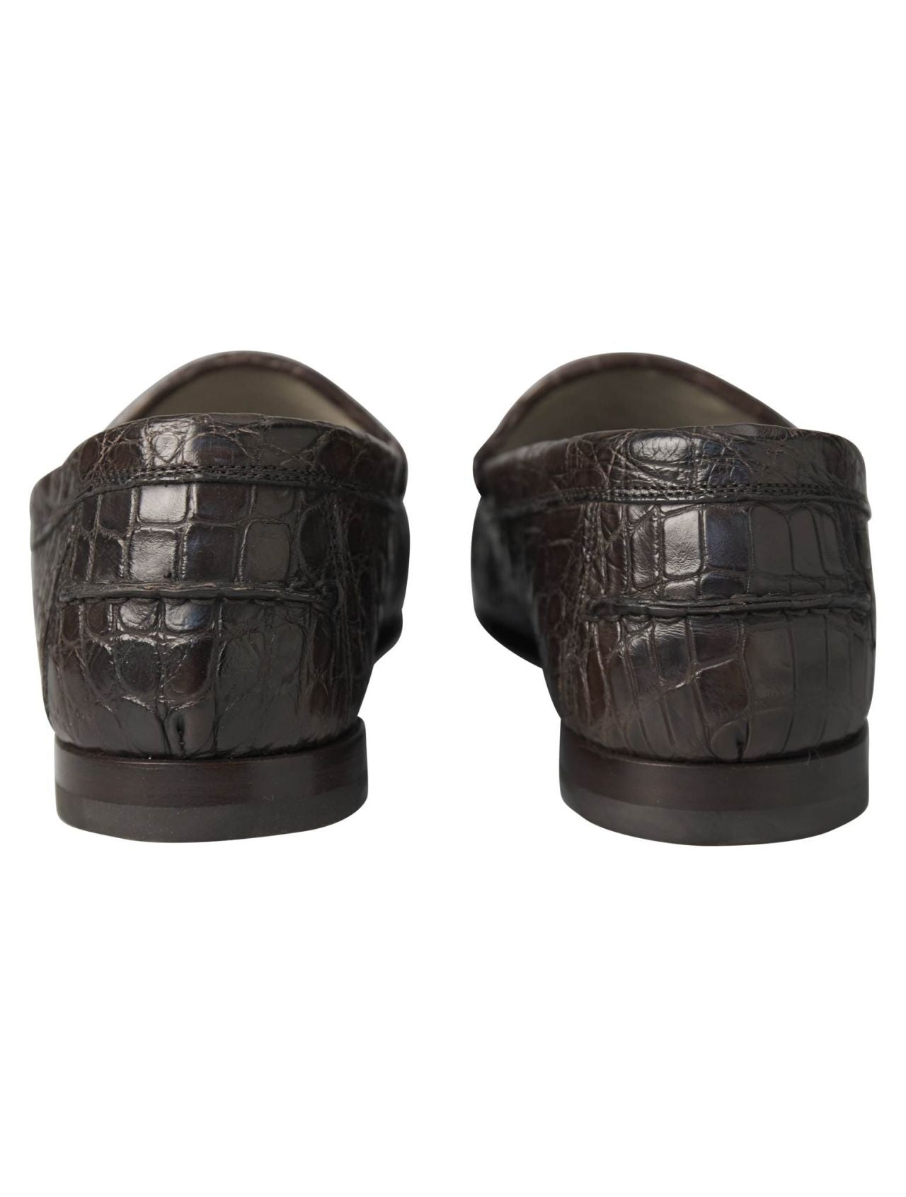 Kiton Brown Leather Crocodile Loafers