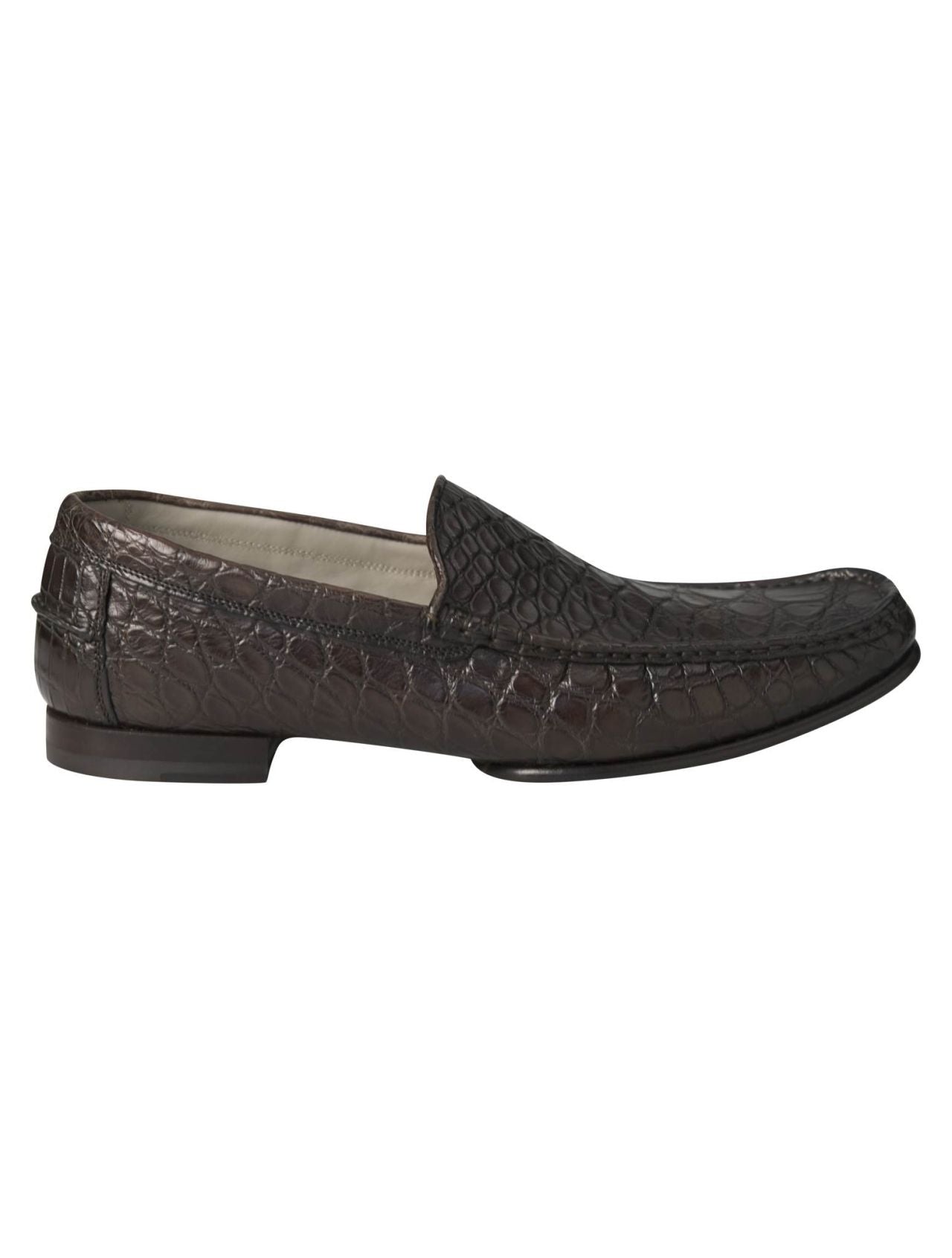 Kiton Brown Leather Crocodile Loafers