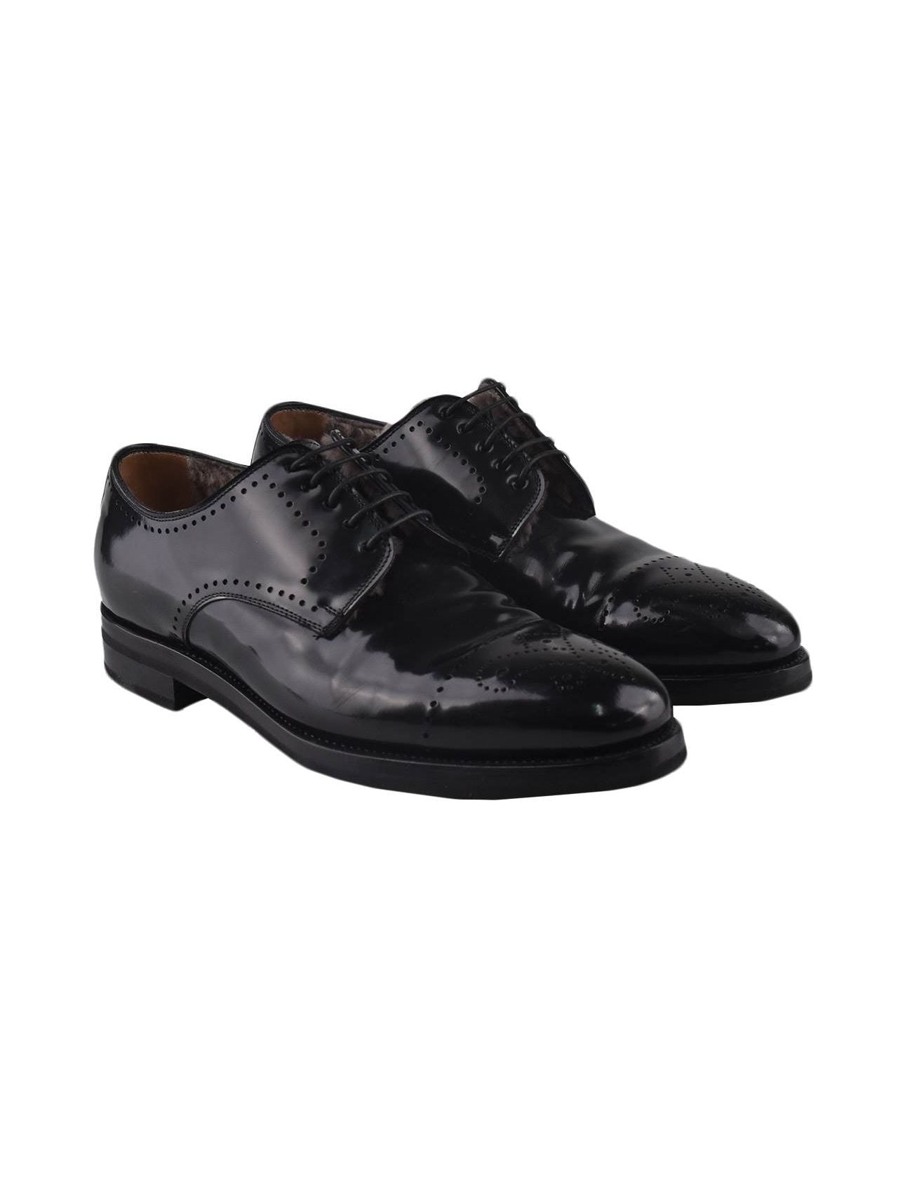Kiton Black Leather with Fur Dress Shoes