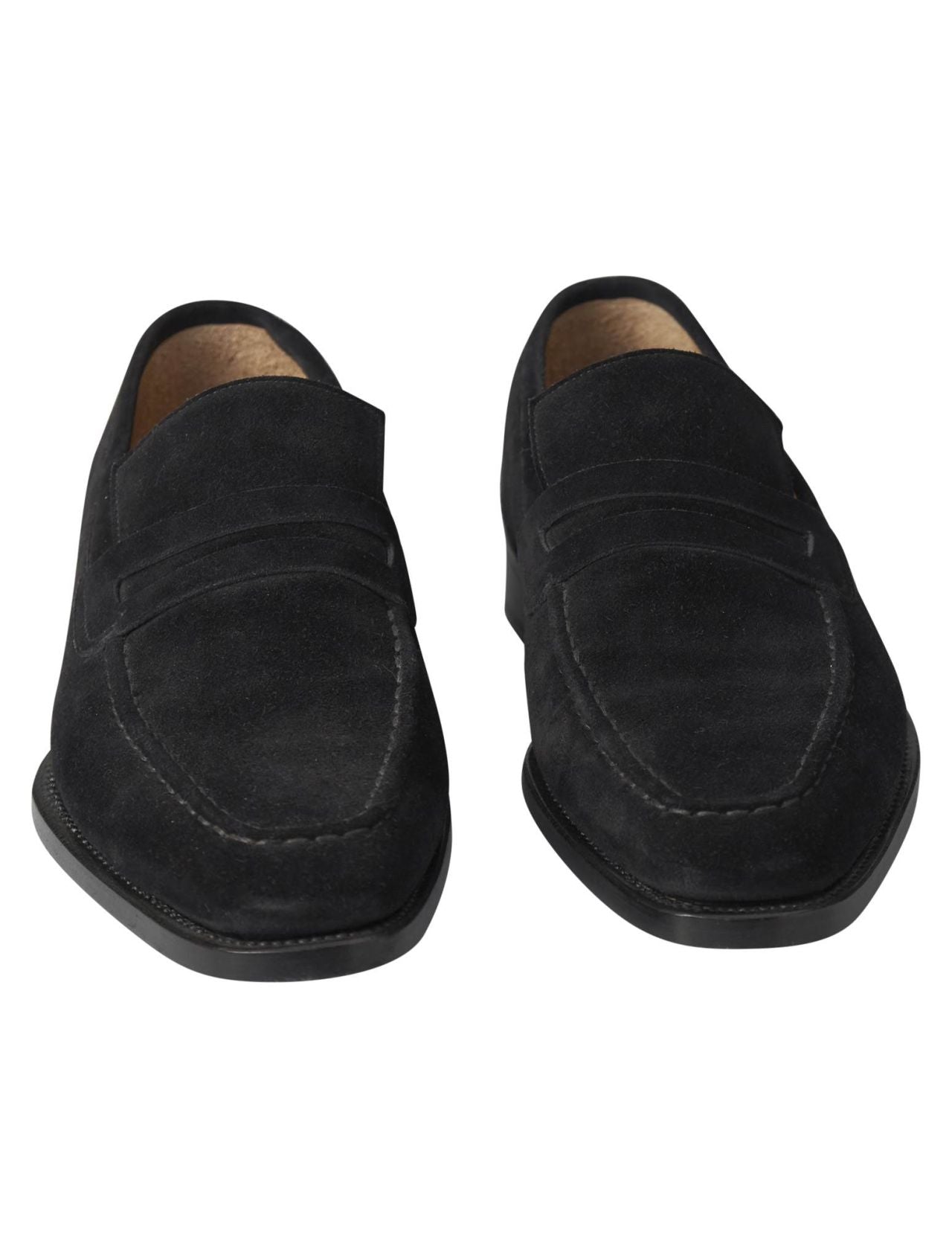 Kiton Black Leather Suede Loafers