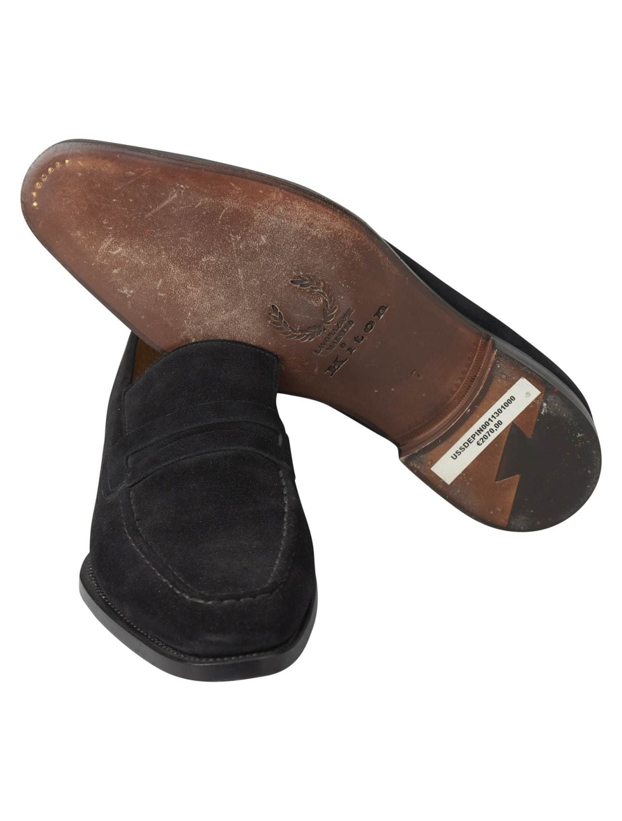 Kiton Black Leather Suede Loafers