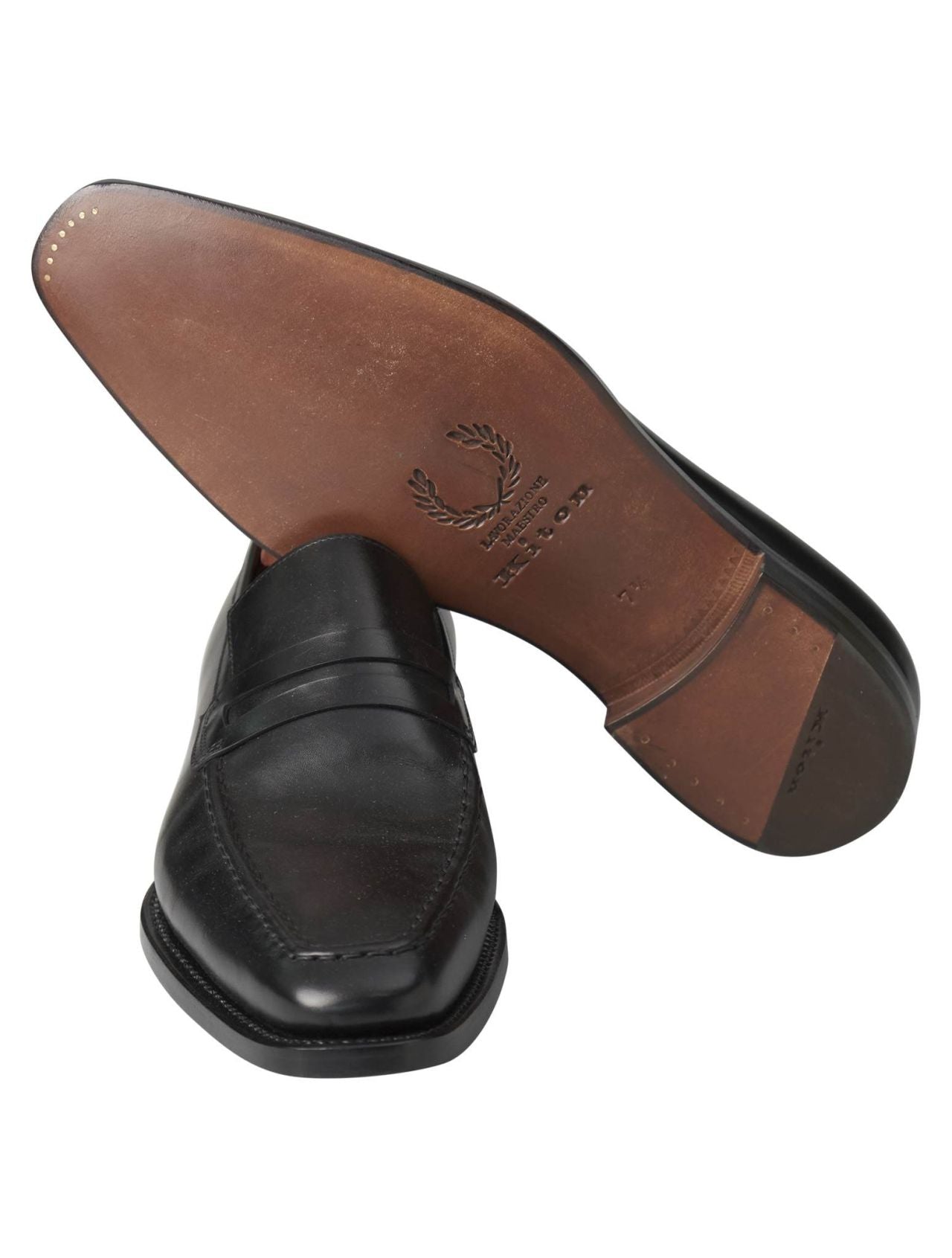 Kiton Black Leather Loafers