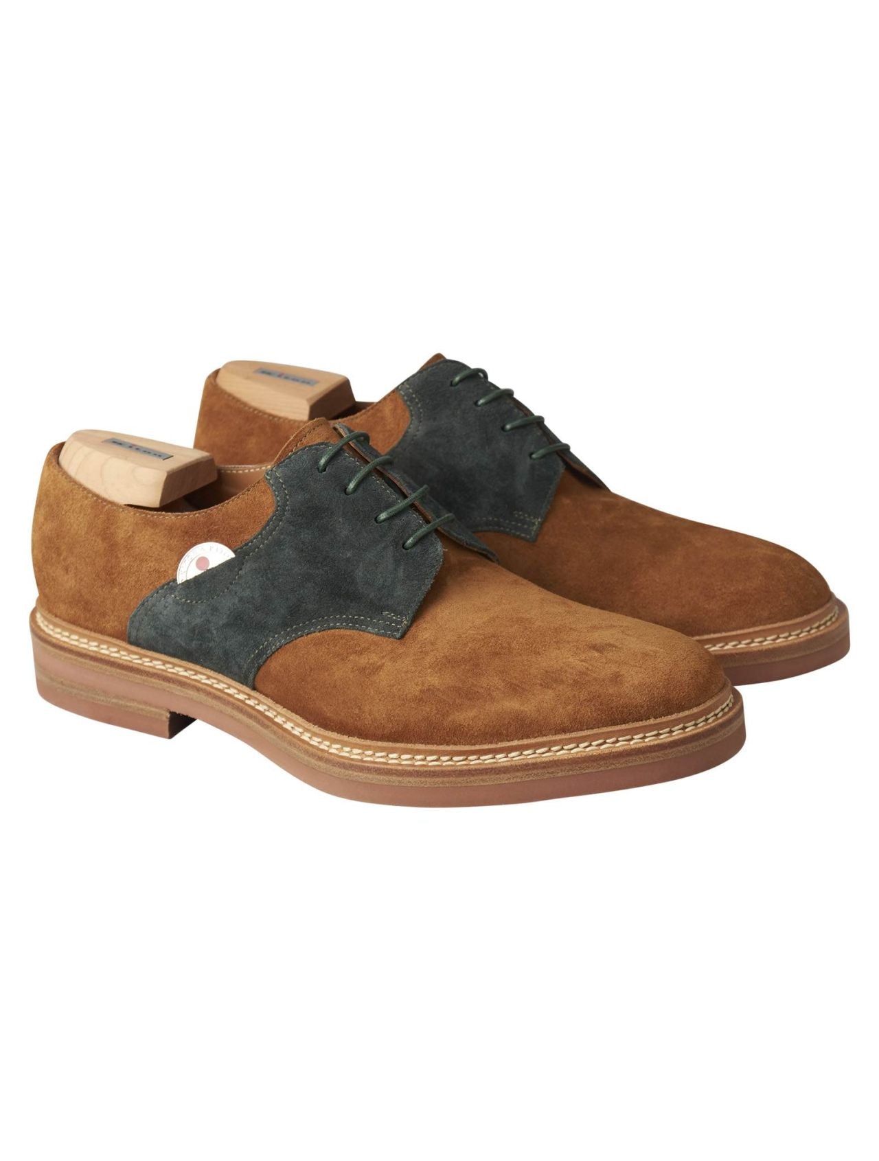 Kiton Brown Green Leather Suede Dress Shoes