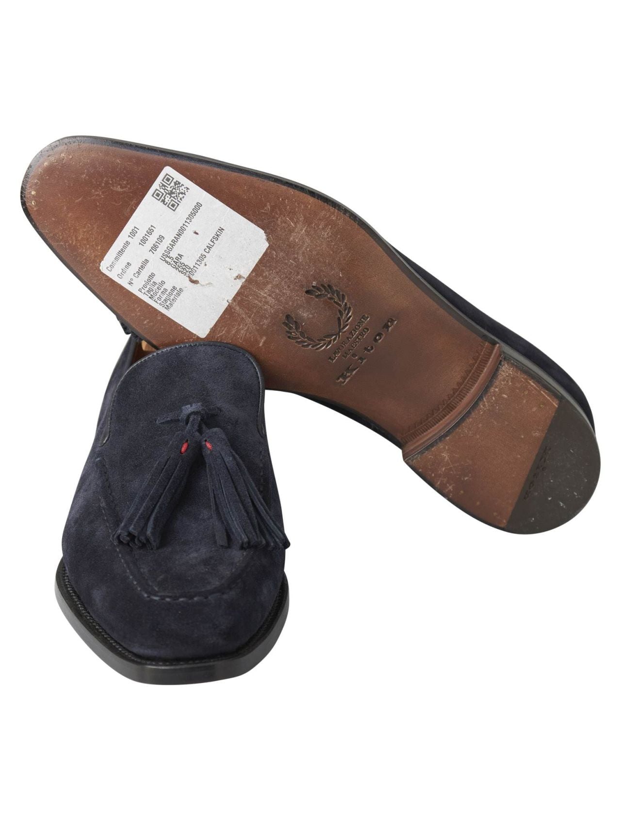 Kiton Blue Leather Suede Loafers