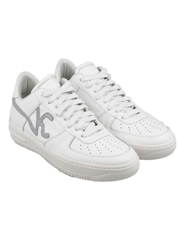 KNT Kiton White Gray Leather Sneakers