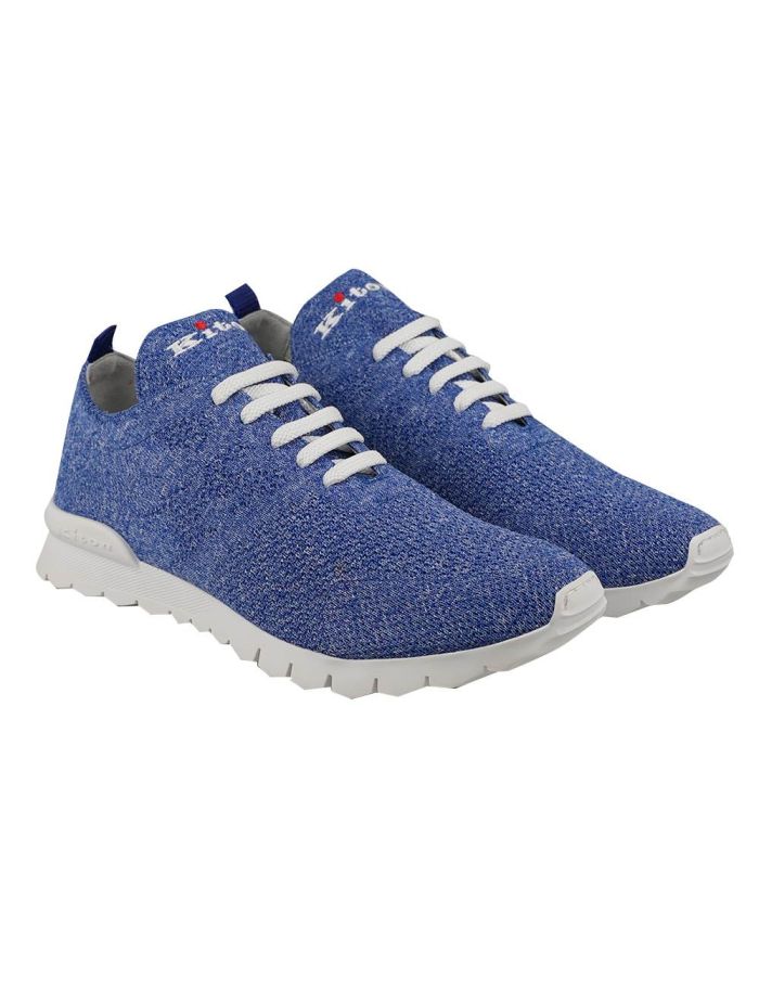 Kiton Light Blue Cotton Ea Sneakers