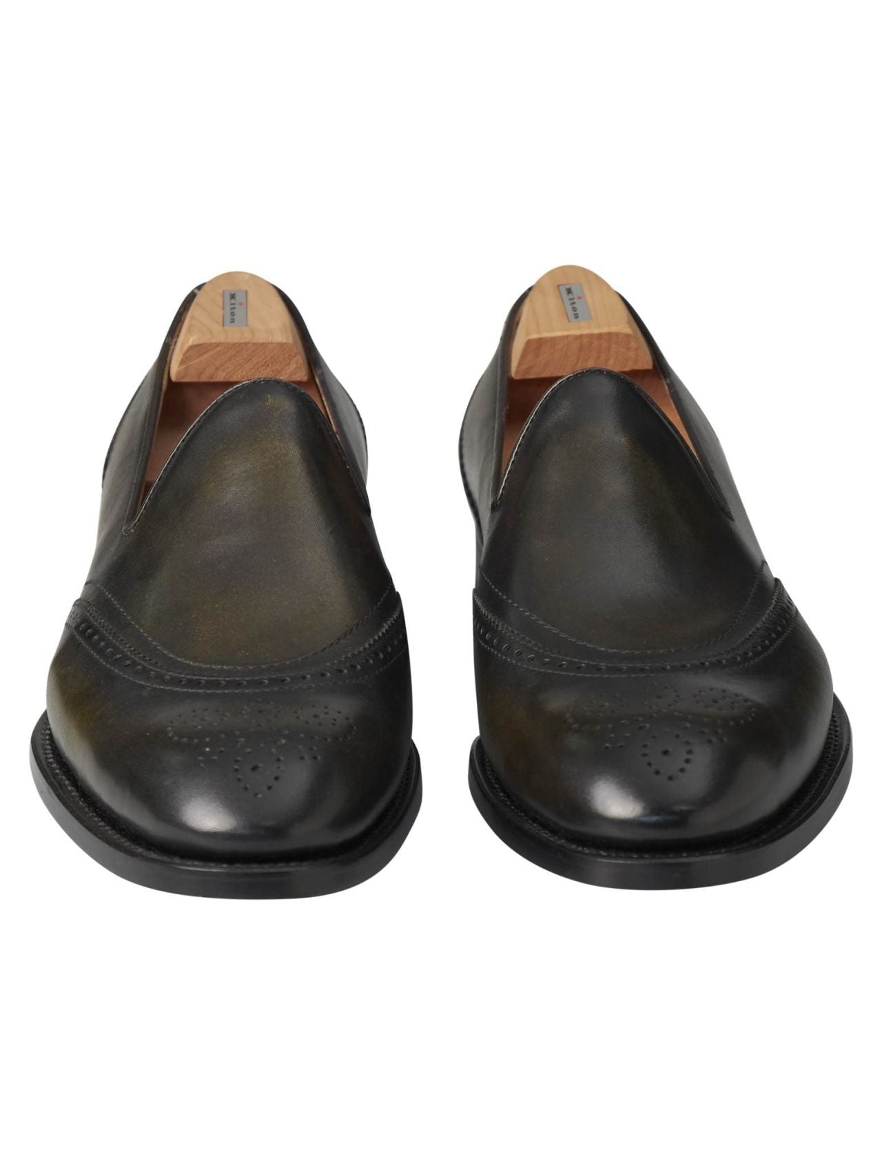 Kiton Dark Green Leather Loafers