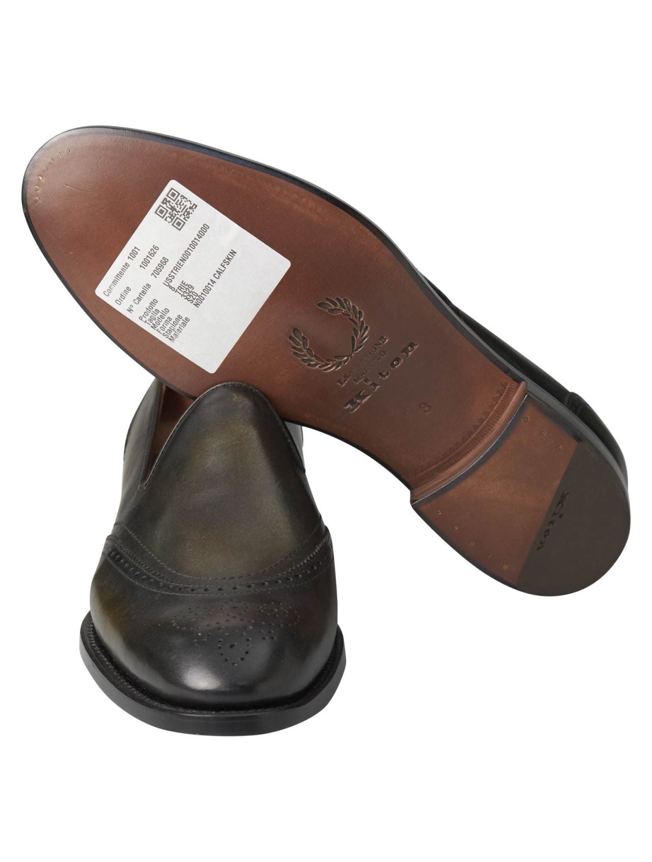 Kiton Dark Green Leather Loafers
