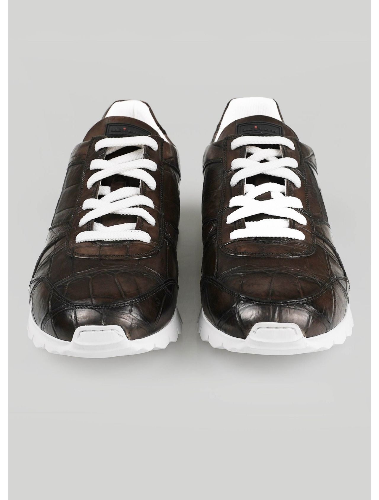 Kiton Dark Brown Leather Crocodile Sneakers