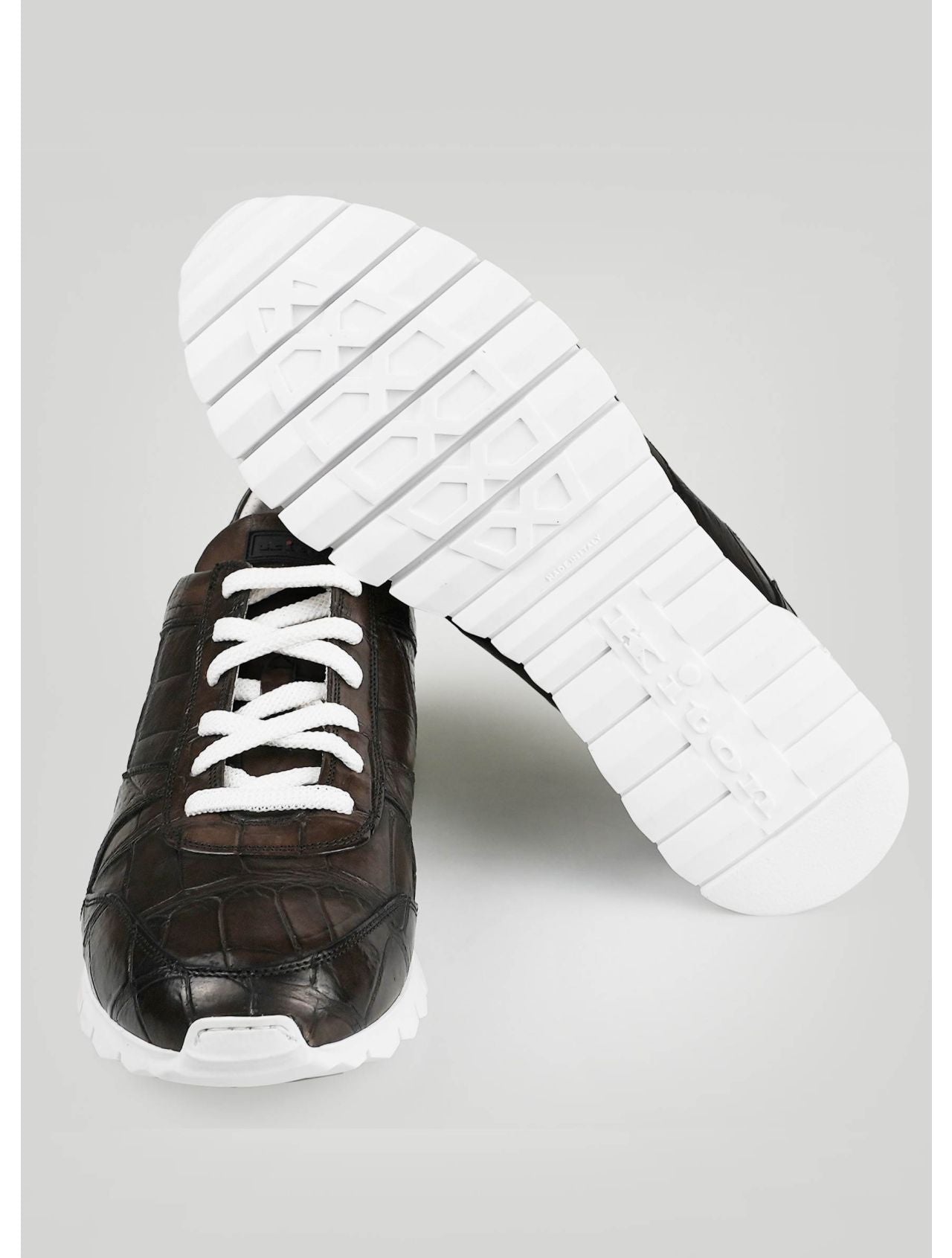 Kiton Dark Brown Leather Crocodile Sneakers
